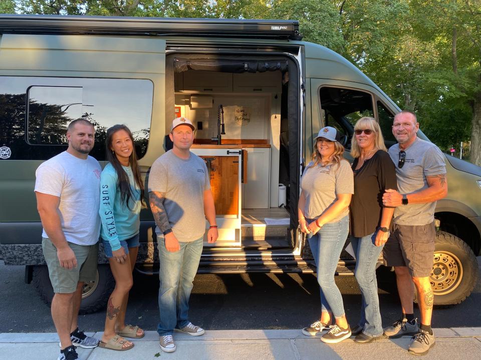 Honoring Matthew Flaherty. From Left to Right: Friend Matthew Sturge with wife Kimberly Sturge; Friend Sean Galligan; Sister Casey Goodale; Mother Judy Flaherty; and Stepfather Tom Faucher. Sister Courtney Louro couldn't attend. Photo taken September 19, 2023.