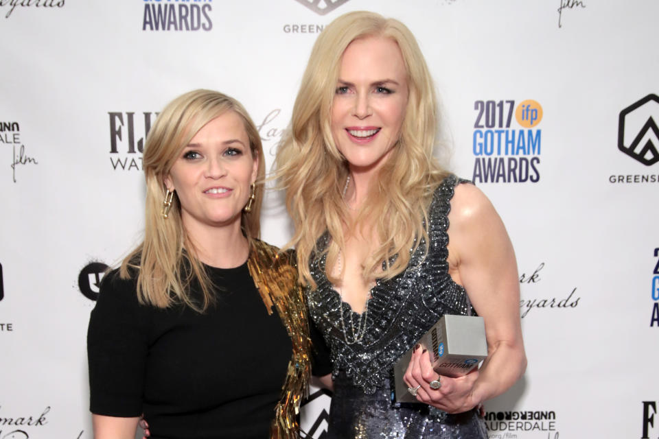 Reese Witherspoon and Nicole Kidman pose backstage during IFP's 27th Annual Gotham Independent Film Awards. (Photo by Cindy Ord/Getty Images for IFP)