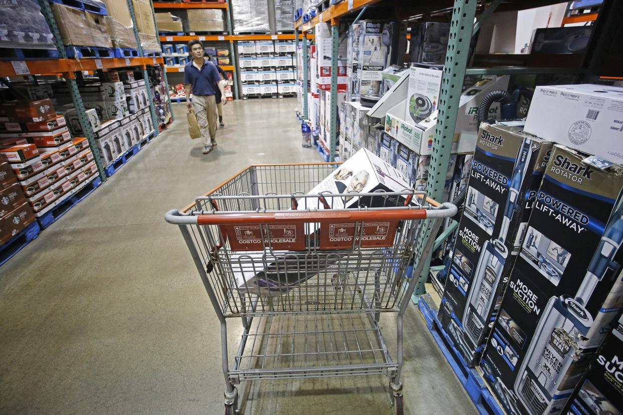 shopping cart in aisle in Costco