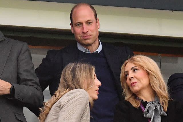 <p>Anna Gowthorpe/Shutterstock</p> Prince William attends Aston Villa soccer game on May 2, 2024