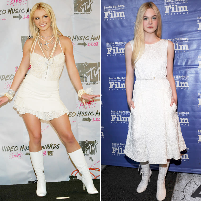 <p>We're loving Elle Fanning's classic update of Britney's 2003 MTV VMAs look. </p>