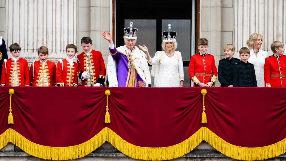 King Charles and Queen Camilla on the balcony of Buckingham Palace after the Coronation