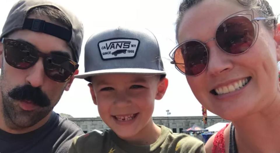 Left to right: Taylor, 43; Porter, 7; and Danielle Guillemette, 40, of Acushnet, are seen having fun in the sun during a family day. Taylor, a New Bedford firefighter of nearly 12 years, says the level of local support has been "overwhelming," in a good way, since his son Porter was diagnosed with DIPG on Jan. 13.