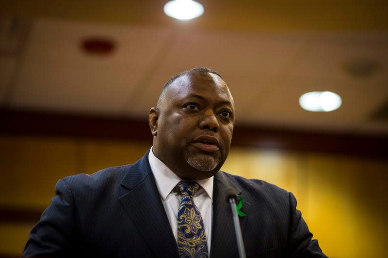 Newport News Superintendent of Schools George Parker makes remarks on the safety parameters currently in place at the city’s schools during a press conference at the Newport News School Administration Building in Newport News, Va., Jan. 9, 2023. 