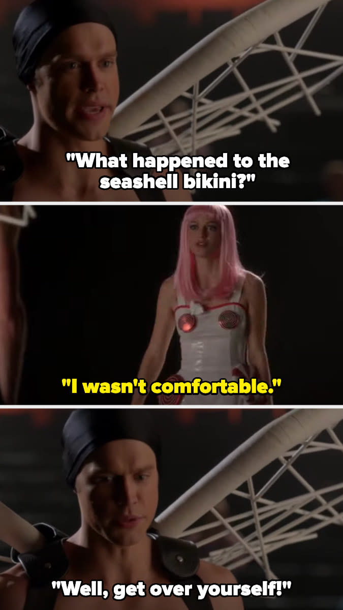 On "Glee," Sam asks why Marley isn't wearing the seashell bra, and Marley says she wasn't comfortable; Sam tells her to get over herself