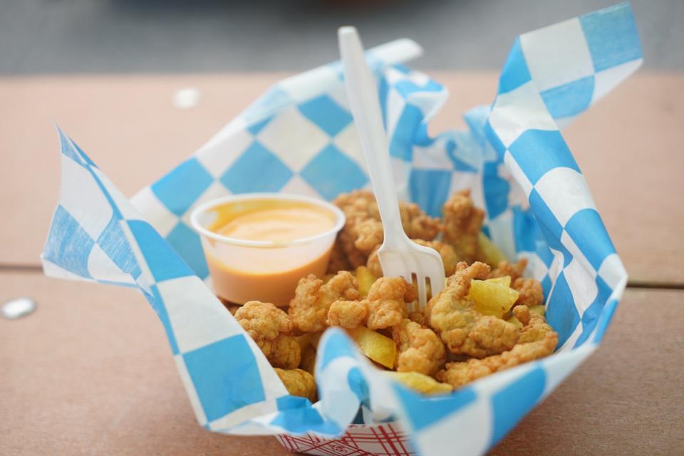 Gator bites and french fries from Chester's Gators and Taters food stall at the Delaware State Fair on July 20, 2023.