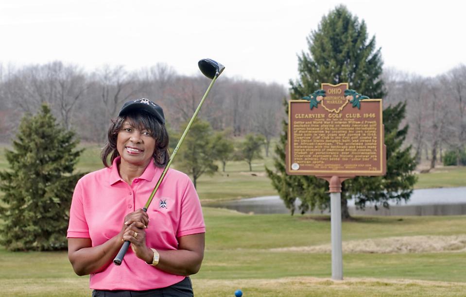 Plans now call for Clearview Golf Club to build a 5,800-square-foot complex that will be known as Powell Education Center. Renee Powell is pictured here at the historic mark for the historic Stark County course.