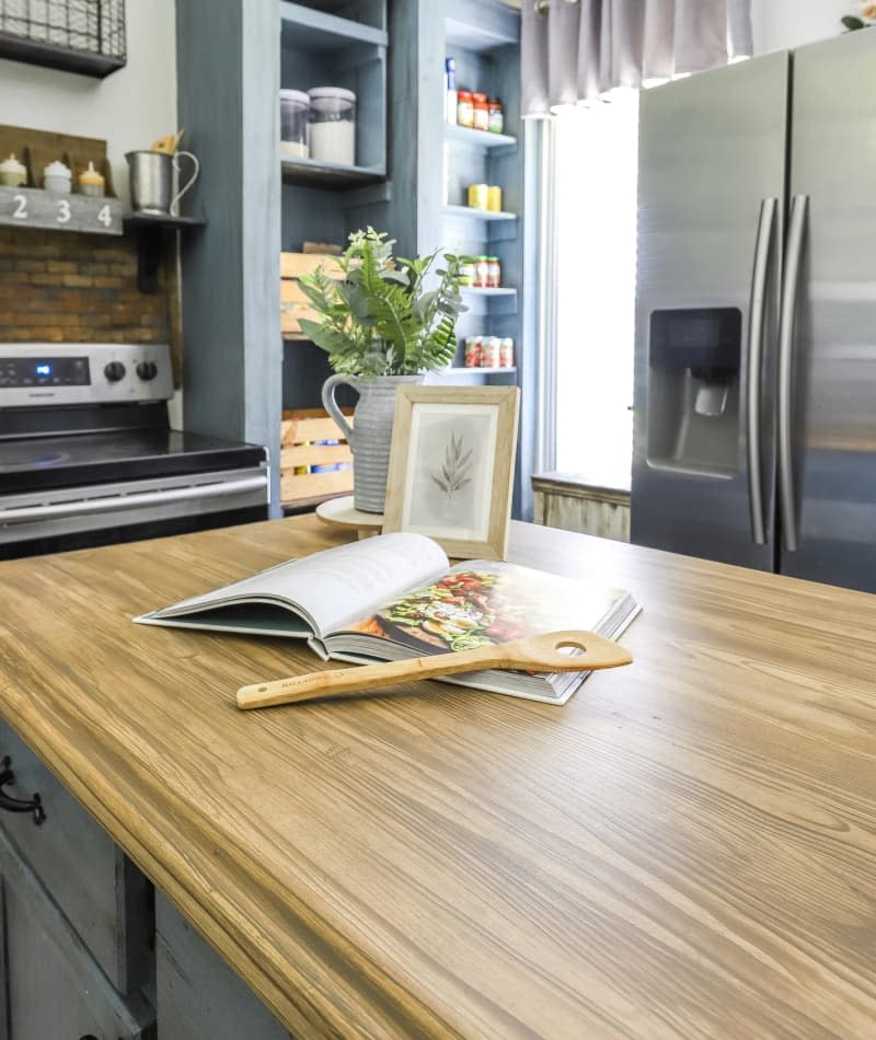 Faux wood in newly renovated kitchen.