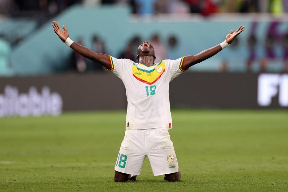 Ismaila Sarr of Senegal celebrates after their sides victory during the FIFA World Cup Qatar 2022 Group A match between Ecuador and Senegal at Khalifa International Stadium (Getty Images)