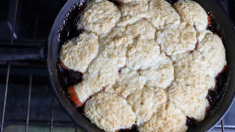 baked cobbler in skillet