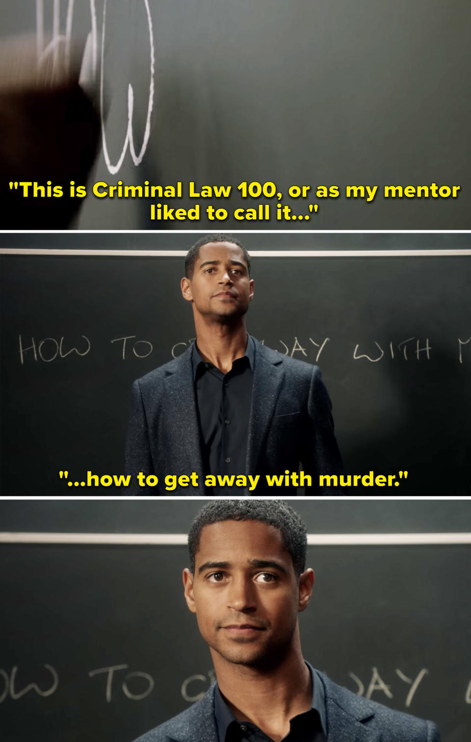 Christopher saying, "This is Criminal Law 100, or as my mentor liked to call it how to get away with murder"