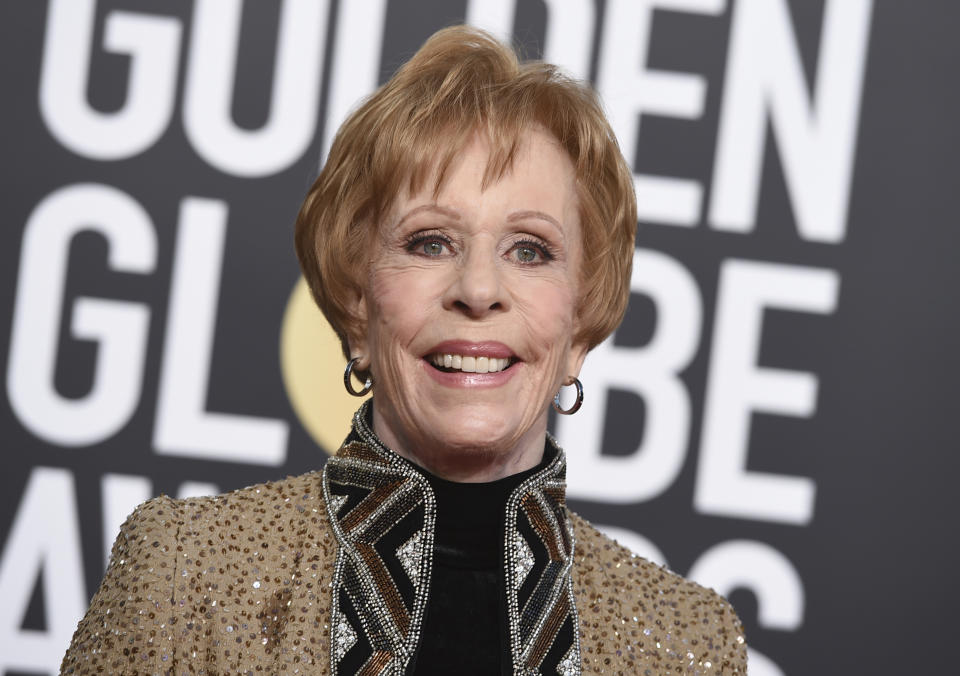 FILE - This Jan. 6, 2019 file photo shows actress-comedian Carol Burnett at the 76th annual Golden Globe Awards in Beverly Hills, Calif. Burnett will be among the familiar faces gracing the “Mad About You” revival. Sony Pictures Television announced Monday that Burnett will reprise her Emmy-winning role as the mother of Helen Hunt’s character. Hunt and Paul Reiser play the Buchmans, a New York married couple, in the NBC series that aired 164 episodes before its finale in May 1999. The revival will focus on the Buchmans and their marriage after their daughter leaves for college. (Photo by Jordan Strauss/Invision/AP, File)