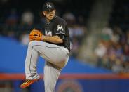 <p>Jose Fernandez was a star of the MLB and widely considered one of its best pitchers when he died in a boating accident on September 25 at age 24. — (Pictured) Pitcher Jose Fernandez #16 of the Miami Marlins in action against the New York Mets during a game at Citi Field on August 29, 2016 in the Flushing neighborhood of the Queens borough of New York City. (Rich Schultz/Getty Images) </p>