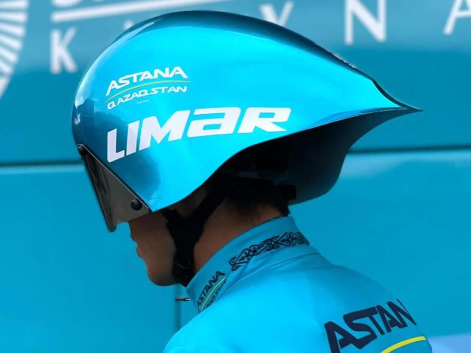 2024 Limar Alien wide aerodynamic time trial helmet, Astana-Qazaqstan at Giro d'Italia