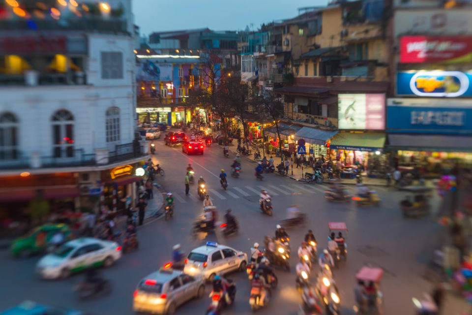 A busy intersection in Hanoi, Vietnam.