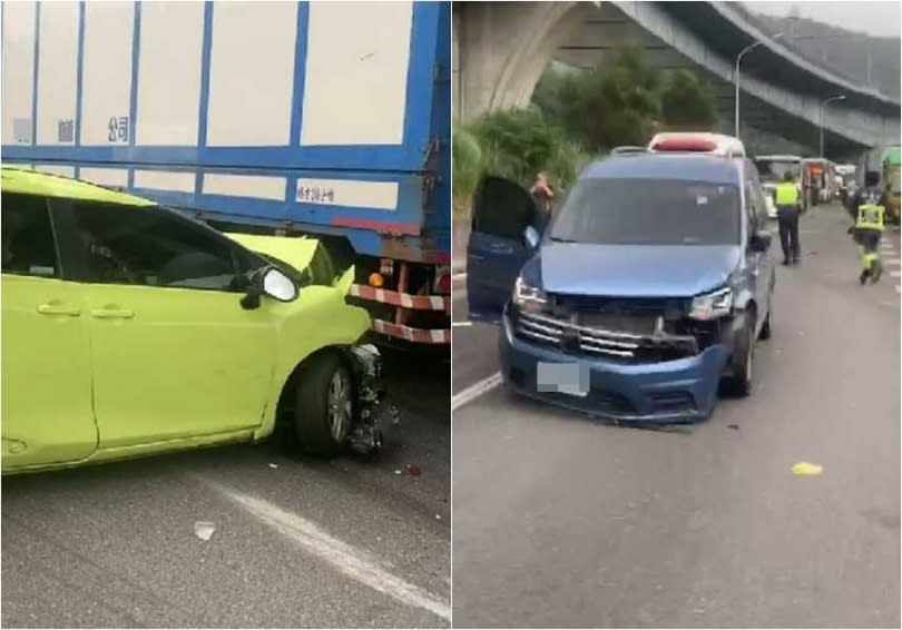 國道一號發生車禍，現場多達9部車撞成一團。（圖／翻攝畫面）