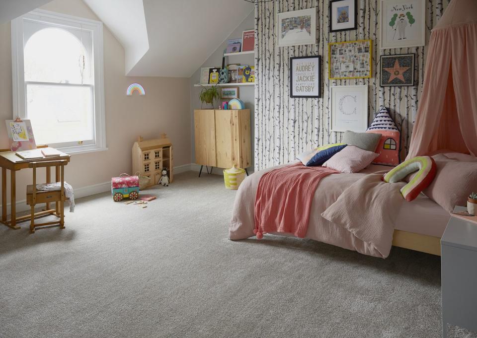 <p>Designing your daughter's room is about creating a cosy place for her to relax in, but as she gets older, also somewhere for her to do her homework – boo! That's why it's good to create zoned areas like the desk by the window, the cosy corner for the bed, and the bookshelves in the <a href="https://www.housebeautiful.com/uk/decorate/a35901813/alcove-ideas/" rel="nofollow noopener" target="_blank" data-ylk="slk:alcove;elm:context_link;itc:0;sec:content-canvas" class="link ">alcove</a>.</p><p>Pictured: Canterbury Extra carpet, <a href="https://www.carpetsandmore.co.uk/all-flooring/carpets/man-made/lifestyle-floors-canterbury-extra" rel="nofollow noopener" target="_blank" data-ylk="slk:Lifestyle Floors;elm:context_link;itc:0;sec:content-canvas" class="link ">Lifestyle Floors</a></p>