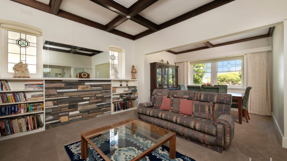 The living room of the home at 5 View Street, Canterbury, Victoria.