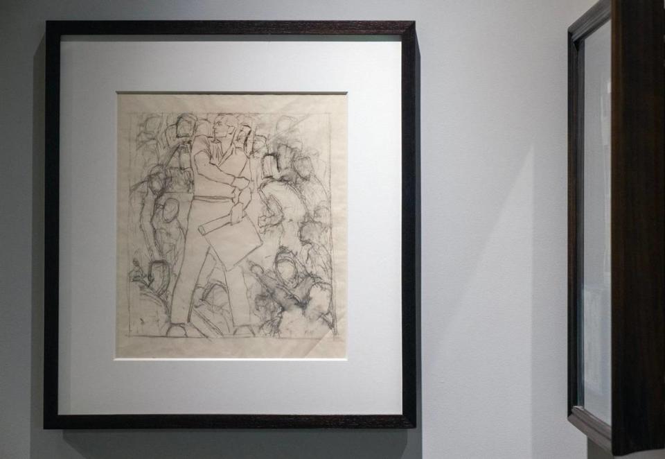 A sketch by Norman Rockwell hangs at the Hallmark Visitors Center.