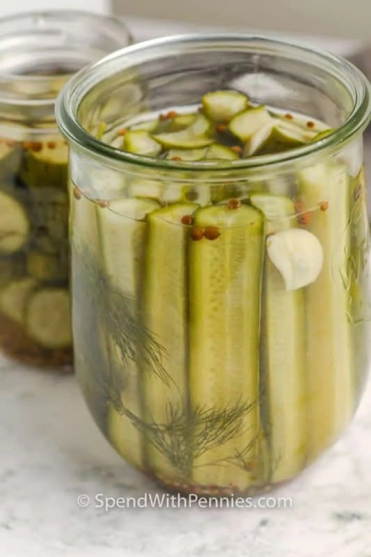 <p>Spend With Pennies</p><p>An easy pickle recipe you can make over and over.</p><p><strong>Get the recipe: <a href="https://www.spendwithpennies.com/refrigerator-pickles/" rel="nofollow noopener" target="_blank" data-ylk="slk:Refrigerator Pickles;elm:context_link;itc:0;sec:content-canvas" class="link rapid-noclick-resp">Refrigerator Pickles</a></strong></p>