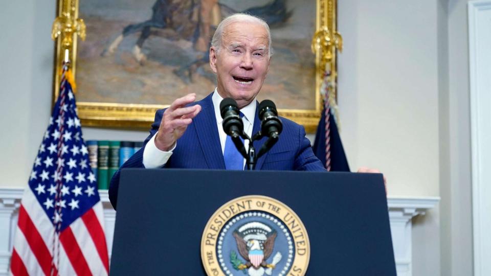 PHOTO: President Joe Biden speaks about artificial intelligence in the Roosevelt Room of the White House, July 2, 2023. (Manuel Balce Ceneta/AP)