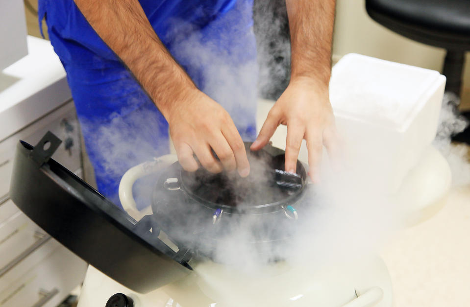 a liquid nitrogen bank containing sperm and eggs samples