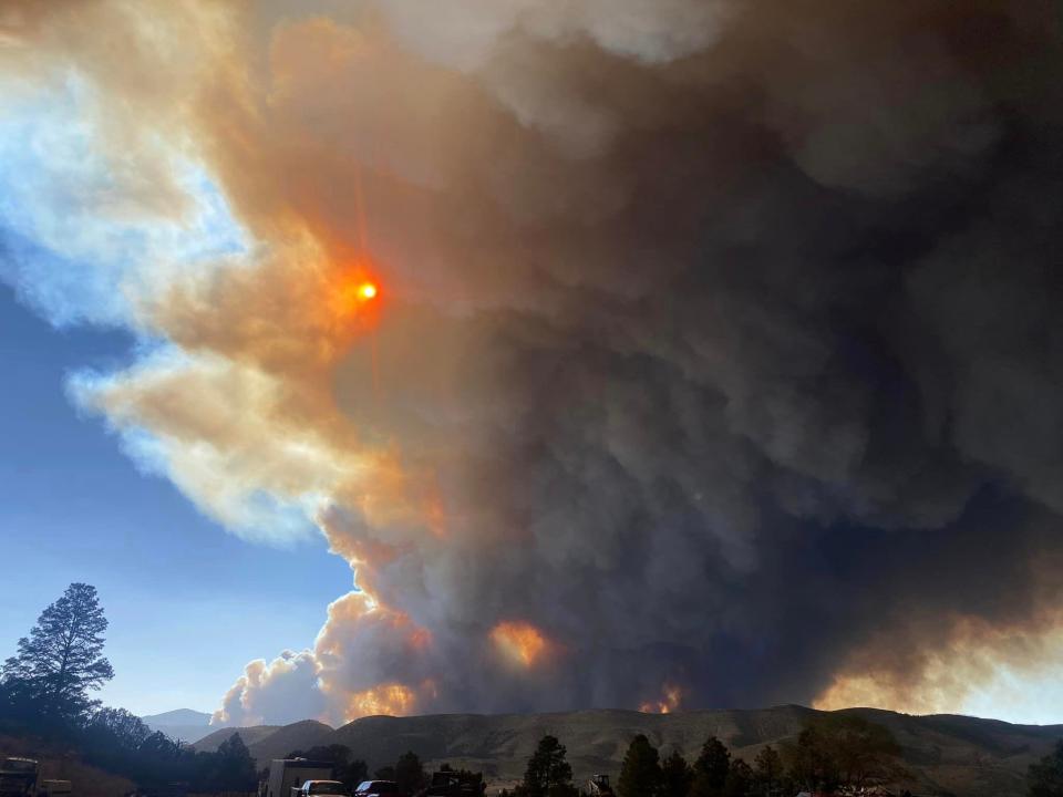 A large plume of smoke rises from the South Fork Fire in this photo taken by Ruidoso resident Kassi McTeigue on Monday, June 17, 2024. Authorities would evacuate the village around 8 p.m. that same day.