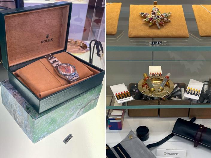 A $15,000 Rolex watch and $91,820 pendant are both for sale inside the dispensary.