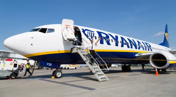 a Ryanair plane ready for boarding