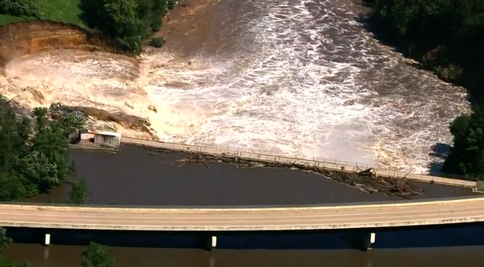 Authorities say the Rapidan Dam, pictured, is still “intact” as of Monday afternoon. (KARE11)