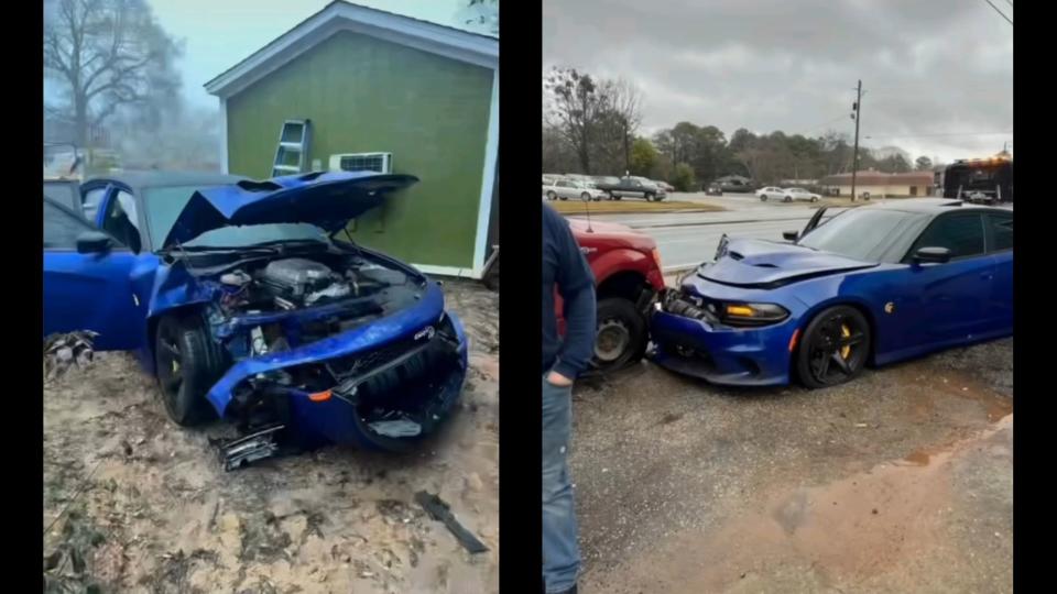 Hellcat Hydroplanes Into A Truck