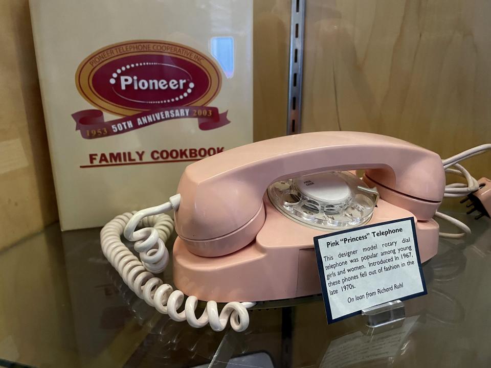 A pink "Princess" telephone, introduced in 1967 and popular in the 1970s, is on display at Pioneer Telephone Cooperative in Kingfisher.