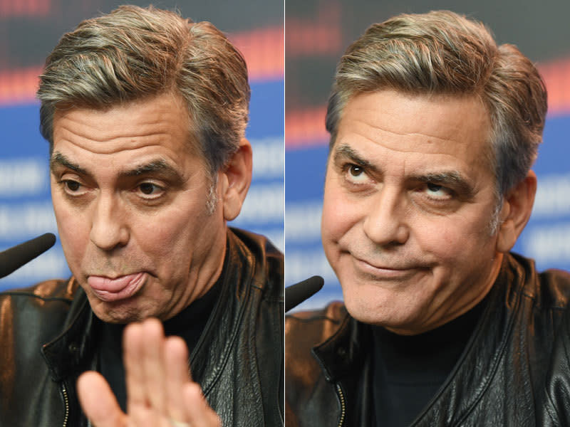 <p>… lieferte George Clooney. Der 54-Jährige ließ auf der Pressekonferenz zu seinem Film „Hail, Caesar!“ nicht nur seinen Charme sprühen, sondern sorgte auch mit seinen schrägen Grimassen einige für Lacher. (Bilder: dpa)</p>