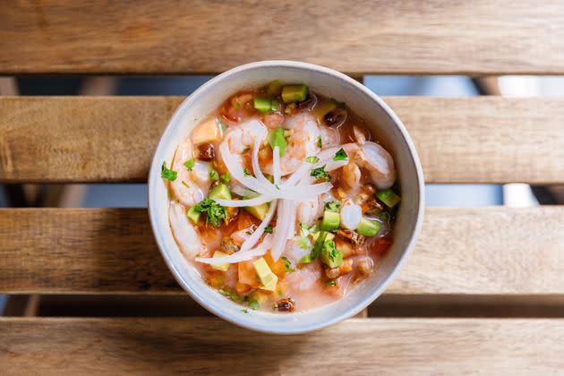 Uncooked seafood, as seen here in this bowl of shrimp ceviche, is likely served under different regulatory procedures in other countries.