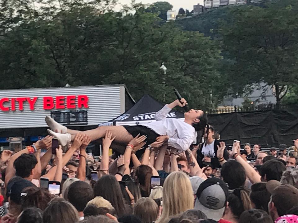 The Regrettes' singer Lydia Night does a little crowd surfing at Stage AE.