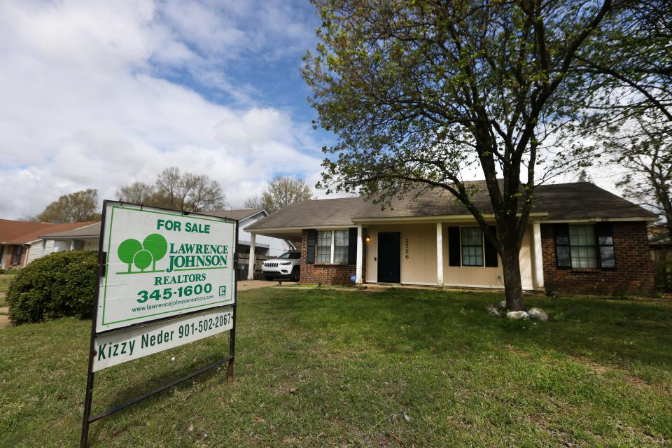A home for sale in the Ridgeway Estates West neighborhood of Memphis, Tenn. on Friday, April 8, 2022. 