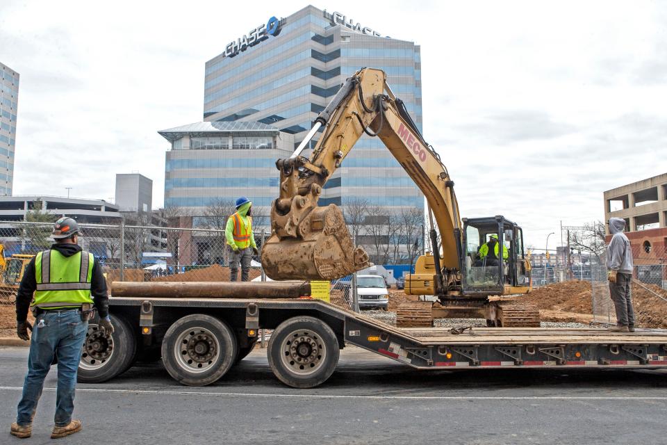 Construction workers at JPMorgan Chase's Wilmington Corporate Center on Mon., Jan. 30, 2023. Chase is investing in its employees and the First State through a massive modernization effort across the Wilmington and Newark corporate centers.