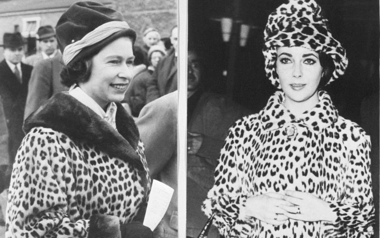 Queen Elizabeth and Elizabeth Taylor wear leopard skin coats - Getty