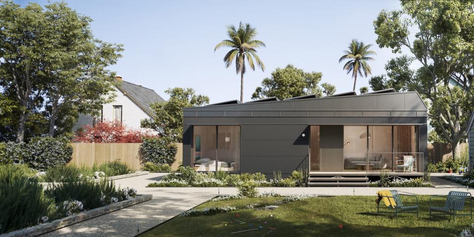 rendering of a backyard one-bedroom ADU