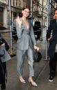 <p><strong>February 2020</strong> Kaia Gerber looked chic in a grey Alexander McQueen trouser suit with cut-out detail.</p>