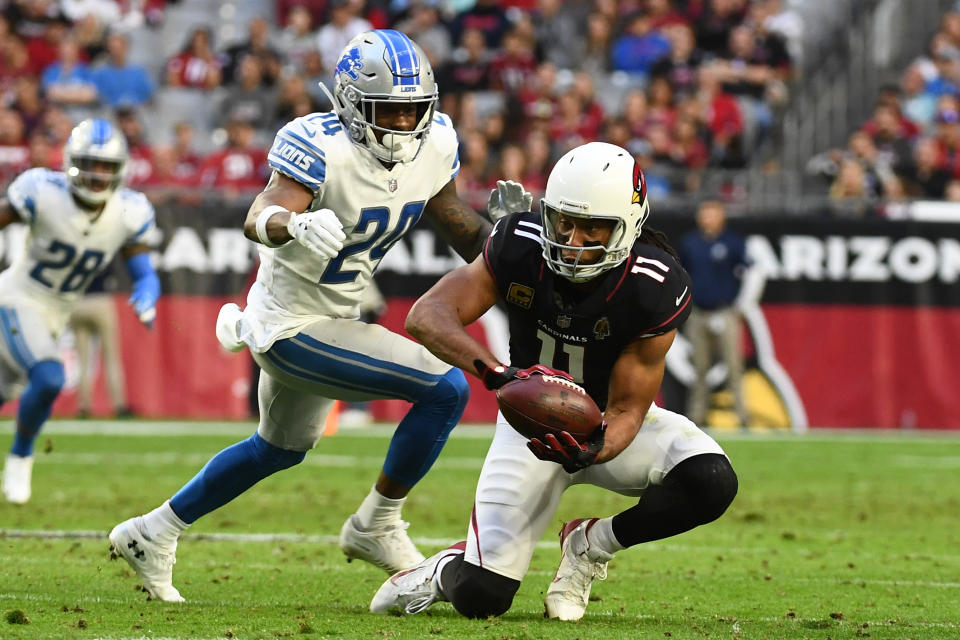 Larry Fitzgerald’s 1,282nd career reception put him past Jerry Rice for most catches with one team. (Getty)