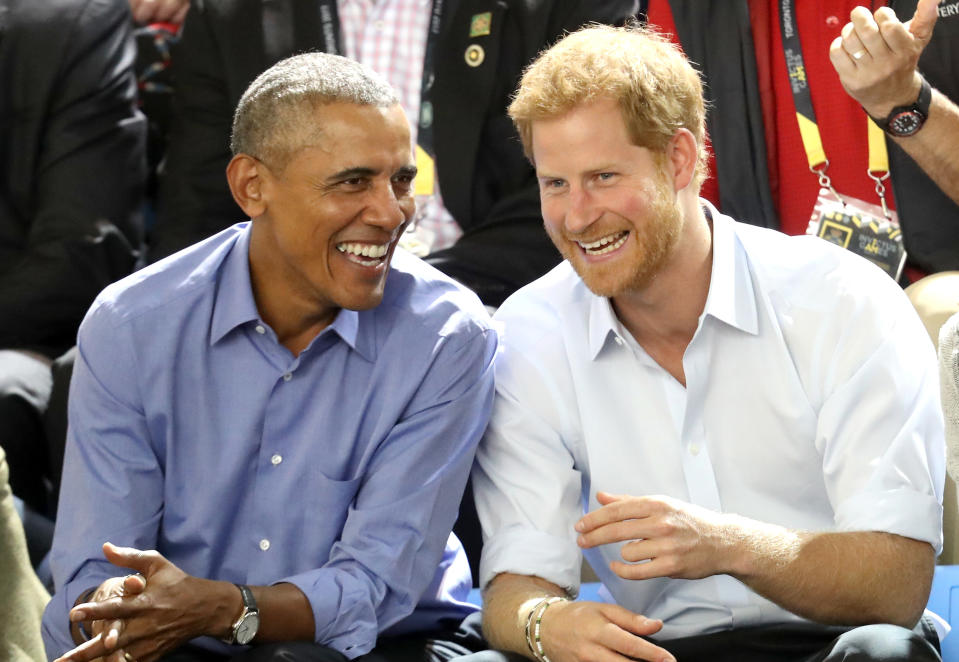 Former president Barack Obama, shown here with Prince Harry last summer, reportedly won’t be attending the royal wedding. (Photo: Chris Jackson/Getty Images for the Invictus Games Foundation )