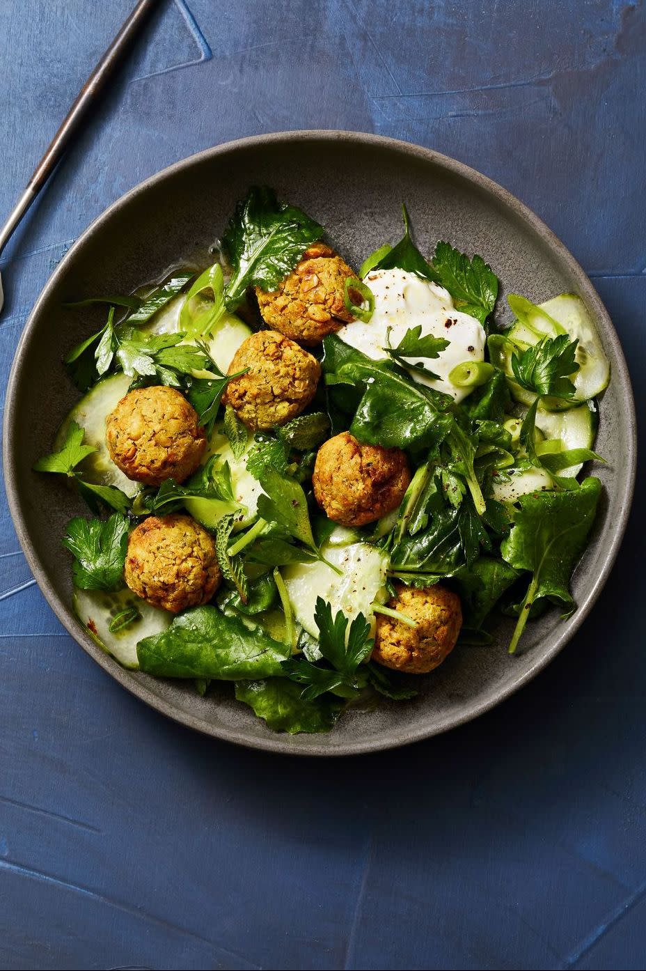 air fryer falafel salad in a bowl