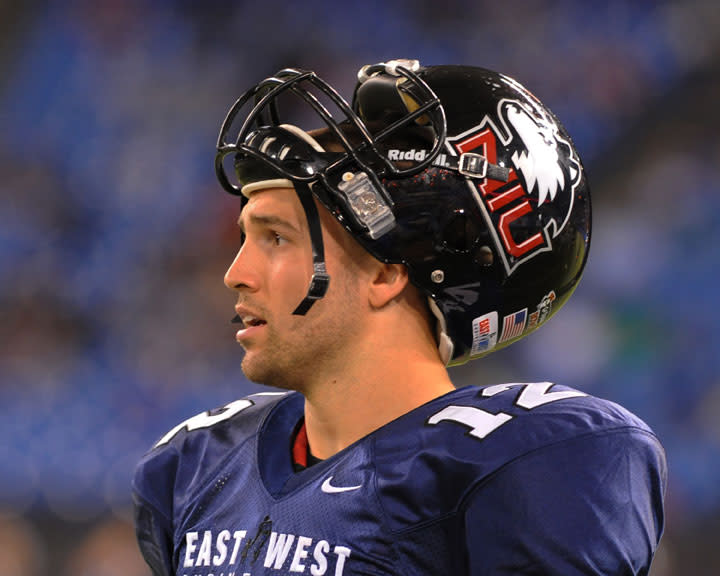 ST. PETERSBURG, FL - JANUARY 21: Quarterback Chandler Harnish #12 of the Northern Illinois University Huskies watches play during the 87th annual East-West Shrine game January 21, 2012 at Tropicana Field in St. Petersburg, Florida. (Photo by Al Messerschmidt/Getty Images)