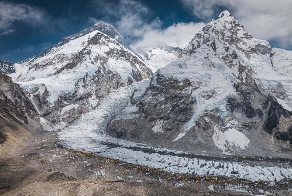 PHOTO: A drone view shows Mount Everest along with Khumbu Glacier and base camp in Nepal, April 30, 2024. (Seven Summit Treks via Reuters)