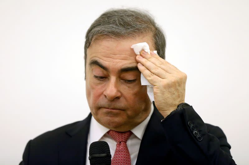 FILE PHOTO: Former Nissan chairman Carlos Ghosn attends a news conference at the Lebanese Press Syndicate in Beirut