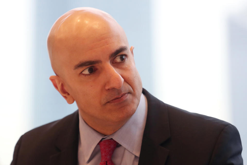 President of the Federal Reserve Bank on Minneapolis Neel Kashkari listens to a question during an interview in New York, U.S., March 29, 2019. REUTERS/Shannon Stapleton