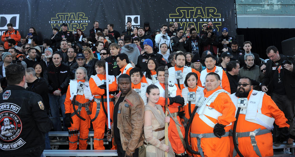 Fans attend the premiere of "Star Wars: The Force Awakens" on Dec. 14, 2015, in Hollywood.