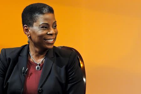 Ursula Burns, Chairman and CEO of Xerox smiles when she attends an interview at The Times Center in New York in this April 13, 2013, file photo. REUTERS/Eduardo Munoz/Files