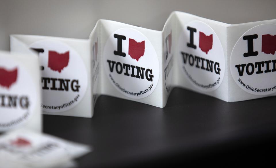 There were many more voting stickers than voters at the Pleasant Ridge Community Center for the  primary, Tuesday, May 3, 2022. 